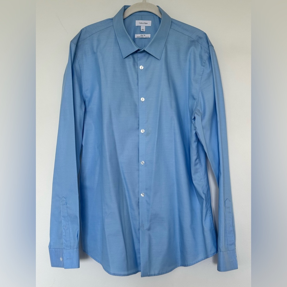 Calvin Klein Light Blue Dress Shirt, 100% cotton, slim fit, size L